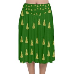 Green Christmas Trees Green Velvet Flared Midi Skirt by TetiBright