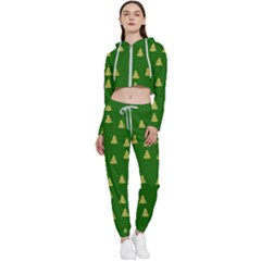 Green Christmas Trees Green Cropped Zip Up Lounge Set by TetiBright