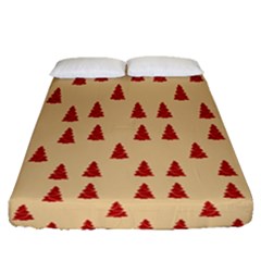 Red Christmas Tree Brown Fitted Sheet (queen Size) by TetiBright