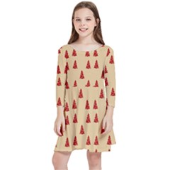 Red Christmas Tree Brown Kids  Quarter Sleeve Skater Dress by TetiBright