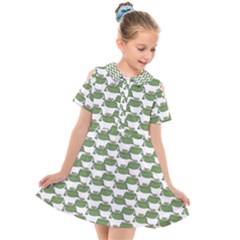 Funny Frog Cartoon Drawing Motif Pattern Kids  Short Sleeve Shirt Dress by dflcprintsclothing