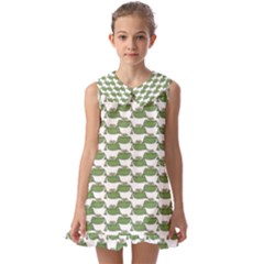 Funny Frog Cartoon Drawing Motif Pattern Kids  Pilgrim Collar Ruffle Hem Dress by dflcprintsclothing