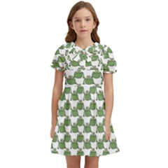 Funny Frog Cartoon Drawing Motif Pattern Kids  Bow Tie Puff Sleeve Dress by dflcprintsclothing