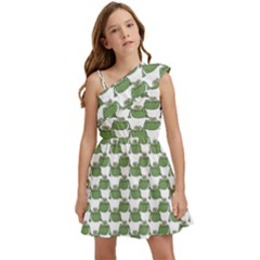 Funny Frog Cartoon Drawing Motif Pattern Kids  One Shoulder Party Dress by dflcprintsclothing