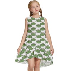 Funny Frog Cartoon Drawing Motif Pattern Kids  Frill Swing Dress by dflcprintsclothing