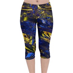 Space Futuristic Shiny Abstraction Flash Colorful Velvet Capri Leggings  by Pakemis