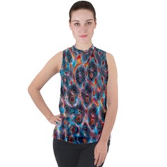 Fractal Black Texture Wallpaper Art Design Art Mock Neck Chiffon Sleeveless Top by Pakemis