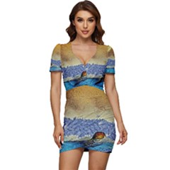 Abstract Painting Art Texture Low Cut Cap Sleeve Mini Dress by Ravend