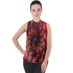 Fractals Abstract Art Red Spiral Mock Neck Chiffon Sleeveless Top by Ravend