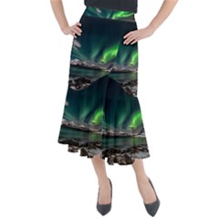 Aurora Borealis Photo Midi Mermaid Skirt by danenraven