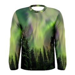 Aurora Borealis In Sky Over Forest Men s Long Sleeve Tee by danenraven