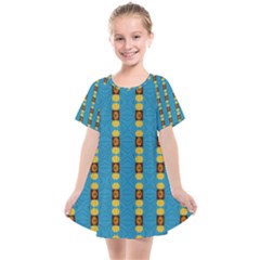 Square And Circles Blue Kids  Smock Dress by FunDressesShop