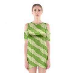 Textured Green Circles Pattern Shoulder Cutout One Piece Dress by FunDressesShop