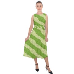 Textured Green Circles Pattern Midi Tie-back Chiffon Dress by FunDressesShop