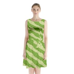 Textured Green Circles Pattern Sleeveless Waist Tie Chiffon Dress by FunDressesShop