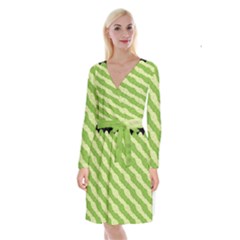 Textured Green Circles Pattern Long Sleeve Velvet Front Wrap Dress by FunDressesShop