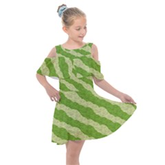 Textured Green Circles Pattern Kids  Shoulder Cutout Chiffon Dress by FunDressesShop