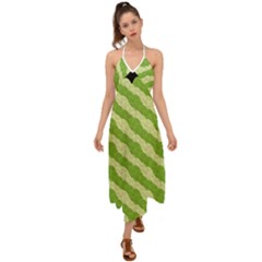 Textured Green Circles Pattern Halter Tie Back Dress  by FunDressesShop