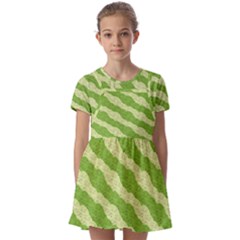 Textured Green Circles Pattern Kids  Short Sleeve Pinafore Style Dress by FunDressesShop