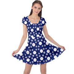 White Circles Blue Cap Sleeve Dress by FunDressesShop