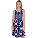 White Circles Blue Knee Length Skater Dress With Pockets View1