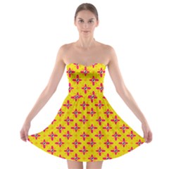 Flowers Shapes On Yellow Strapless Bra Top Dress by FunDressesShop