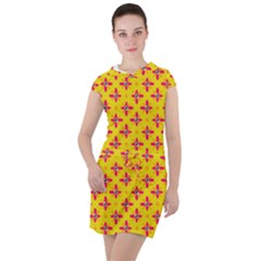 Flowers Shapes On Yellow Drawstring Hooded Dress by FunDressesShop