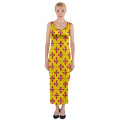 Flowers Shapes On Yellow Fitted Maxi Dress by FunDressesShop