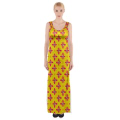 Flowers Shapes On Yellow Thigh Split Maxi Dress by FunDressesShop