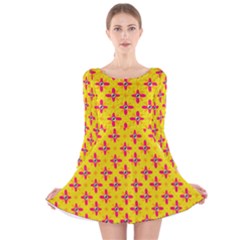 Flowers Shapes On Yellow Long Sleeve Velvet Skater Dress by FunDressesShop