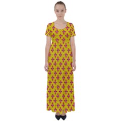 Flowers Shapes On Yellow High Waist Short Sleeve Maxi Dress by FunDressesShop