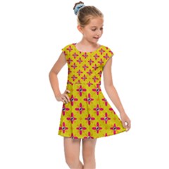 Flowers Shapes On Yellow Kids  Cap Sleeve Dress by FunDressesShop