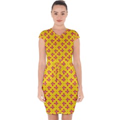 Flowers Shapes On Yellow Capsleeve Drawstring Dress  by FunDressesShop