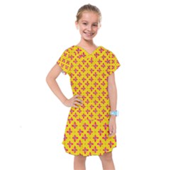 Flowers Shapes On Yellow Kids  Drop Waist Dress by FunDressesShop