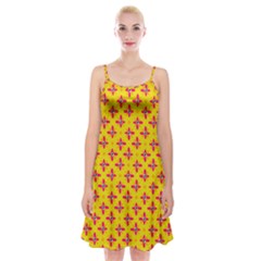 Flowers Shapes On Yellow Spaghetti Strap Velvet Dress by FunDressesShop