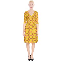 Flowers Shapes On Yellow Wrap Up Cocktail Dress by FunDressesShop