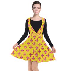 Flowers Shapes On Yellow Plunge Pinafore Dress by FunDressesShop