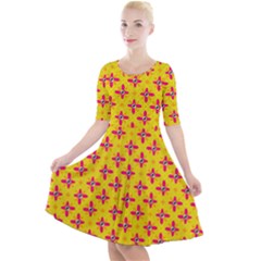 Flowers Shapes On Yellow Quarter Sleeve A-line Dress by FunDressesShop