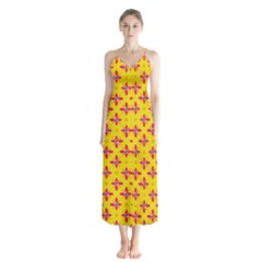 Flowers Shapes On Yellow Button Up Chiffon Maxi Dress by FunDressesShop