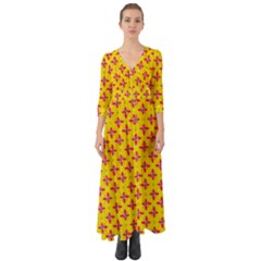 Flowers Shapes On Yellow Button Up Boho Maxi Dress by FunDressesShop