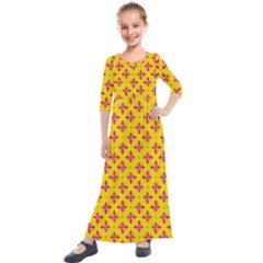 Flowers Shapes On Yellow Kids  Quarter Sleeve Maxi Dress by FunDressesShop