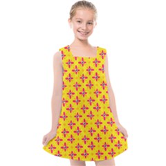 Flowers Shapes On Yellow Kids  Cross Back Dress by FunDressesShop