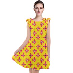 Flowers Shapes On Yellow Tie Up Tunic Dress by FunDressesShop