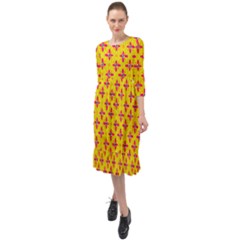 Flowers Shapes On Yellow Ruffle End Midi Chiffon Dress by FunDressesShop