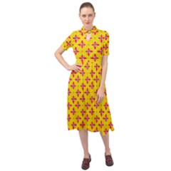 Flowers Shapes On Yellow Keyhole Neckline Chiffon Dress by FunDressesShop