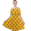 Flowers Shapes on yellow Cut Out Shoulders Chiffon Dress View1