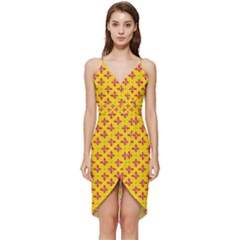 Flowers Shapes On Yellow Wrap Frill Dress by FunDressesShop