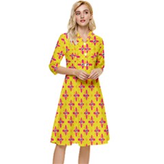 Flowers Shapes On Yellow Classy Knee Length Dress by FunDressesShop