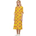 Flowers Shapes on yellow Bow Sleeve Chiffon Midi Dress View2