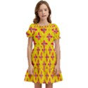 Flowers Shapes on yellow Kids  Puff Sleeved Dress View1